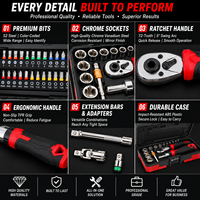 Kit d'outils à main 45 pièces avec cliquet 72 dents, embouts magnétiques CR-V 1/4 pouce, clé hexagonale et jeu de douilles