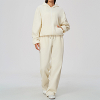 Nouveautés : Ensemble décontracté 2 pièces pour femme – Sweat à capuche zippé en polaire ample et pantalon de survêtement oversize