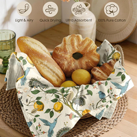 Lemon Floral Printed Cotton Tea Towel Ultra Absorbent Quick Dry Kitchen Dish Cloth With Hanging Loop for Home Housewarming Gift