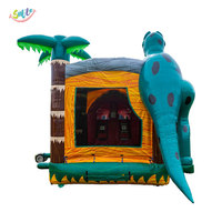 Structure gonflable dino-sauureuse de la jungle avec toboggan aquatique et château sauteur T-Rex, qualité professionnelle, pour location événementielle pour enfants