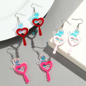 Gioielli di moda romantica rosa cuore cavo bacchetta Laser bolla giocattolo acrilico orecchini pendenti per donne ragazze - Product Image 1