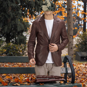 Custom Logo <b>Men</b> <b>Leather</b> <b>Blazer</b> PU Jacket Quilted Lapel Single Breasted Regular Fit for Autumn Winter - Product Image 3
