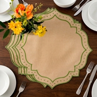 Set de table en lin festonné orné avec bordure brodée, style ferme française, lavable