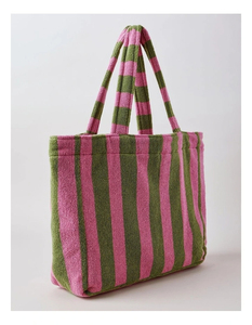 Sac à main en tissu éponge rayé personnalisé pour femmes, grande capacité, en coton, sac de shopping avec logo brodé - Product Image 4