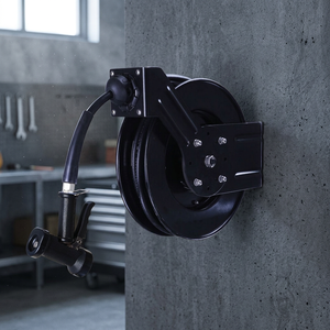 Stainless Steel Retractable Hose Reel, Wall <b>Mount</b> Water Hose Reel with <b>Spray</b> Gun for Car Wash & Workshop - Product Image 1
