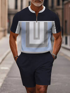 Set <span class=keywords><strong>Polo</strong></span> Casual alla Moda con Maglietta a Maniche Corte con Zip e Pantaloncini da Uomo - Product Image 3