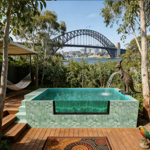 Piscine rectangulaire traditionnelle avec bordure de carrelage classique et terrasse en pierre - Product Image 5