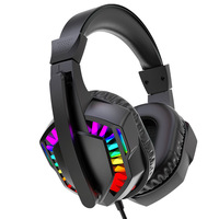 Headset Gaming dengan Mikrofon Lampu LED Pelangi Koneksi USB Berkabel Latensi Rendah Suara 4D untuk E-Sports Gaming Headphone Berkabel