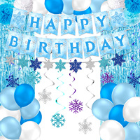 Joyeux Anniversaire – Guirlande Flocon de Neige La Reine des Neiges, Pompons en Papier, Ballons, Rideau de Paillettes Bleu pour Décoration de Fête d'Anniversaire
