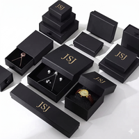 Boîte cadeau de luxe noire mate avec logo doré pour présentation haut de gamme de bagues et boucles d'oreilles
