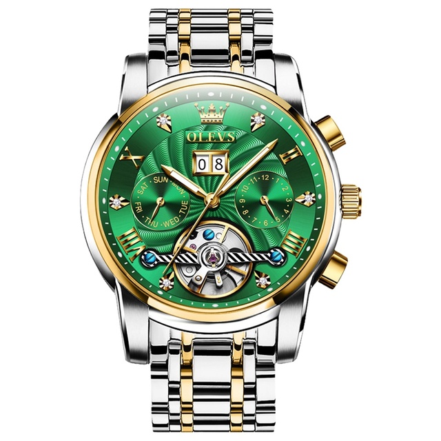 OLEVS Automatic Men's Watches Top Brand Luxury Men Watch Green Mechanical Wristwatch Men Sports Waterproof Watches Reloj Hombre