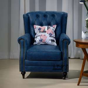 Luxo Leisure Antique Poltrona <span class=keywords><strong>Chesterfield</strong></span> Vintage Tan Couro Botões Tufted <span class=keywords><strong>Wingback</strong></span> Cadeira para Cigar Lounge - Product Image 6