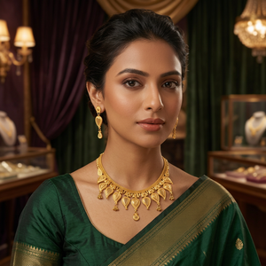 Collar de borlas de oro macizo de alta calidad para mujer, joyería de boda, conjunto de sari verde con engaste de canal, de la India - Product Image 2