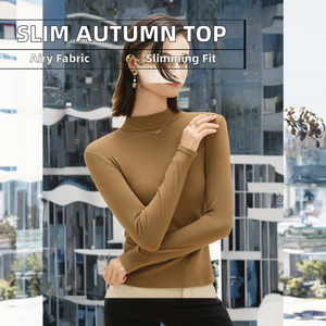 U automne 100% coton coupe ajustée haut couleur unie Style sportif respirant été tricoté Base Shirt-AZ996 - Product Image 2