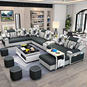 Juego de Sofás en Forma de L de Lujo de la Mejor Calidad, Sofá de Esquina Extensible Convertible Tapizado en Tela Moderna para Apartamento, Villa o Casa de Campo - Product Image 1