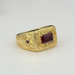 HQ GEMS 맞춤형 에메랄드 컷 5x8mm 랩그로운 레드 루비 925 실버 도금 골드 컬러 남성 파티 반지 - Product Image 2
