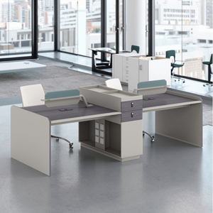 Estación de Trabajo Modular Personalizada OEM/ODM con Pantalla Esmerilada para 2-8 Personas, Conjunto de Escritorio Moderno de Madera con Cajones y Armarios - Product Image 1