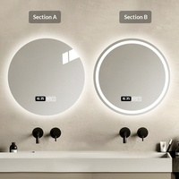 Miroir de salle de bain rond intelligent moderne, mural, éclairé par LED, anti-buée, écran tactile, verres en verre avec design minimaliste