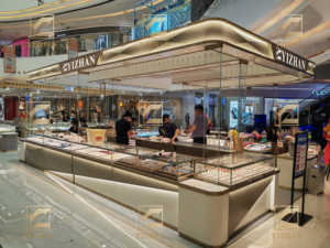 YIZHAN Vitrine de luxe en verre doré pour bijoux Modèle <span class=keywords><strong>YZ</strong></span>-2 Comptoir de magasin de détail Meubles design pour vitrine de magasin de bijoux - Product Image 3