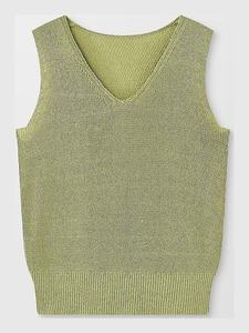 <strong>Women's</strong> Casual V-Neck Sleeveless Lurex Sweater Tank Top Breathable Metallic Knit Vest Lace Ribbons Decoration Custom Logo Front - Product Image 4