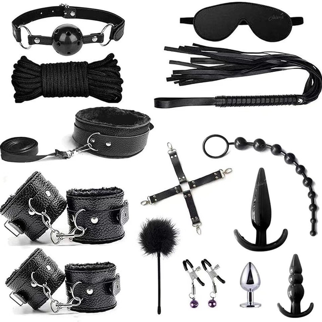 BDSM Adult Sex Toys 14-Piece Bondage Kit SM Restraints Set for Couples Beginners Sensory Exploration PU Material Multi-Color