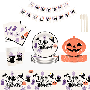DAMAI Halloween Black Hat and Pumpkin Tableware Set and Disposable Paper Dinner Plates Dessert Plates Tableware Sets - Product Image 1