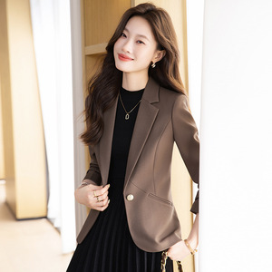 Women's Blazer Solid Color Polyester Anti-Wrinkle Professional Commuter Suit Blue Brown Black 8531yangs - Product Image 3