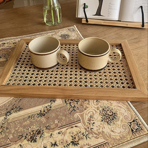 Tray Rattan Rectangular Decorative Tray With Rattan Mesh And Solid Wood Frame