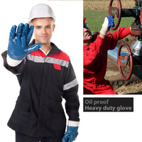 Gant de travail industriel en nitrile bleu lisse entièrement enduit, robuste et résistant à l'huile, pour la construction