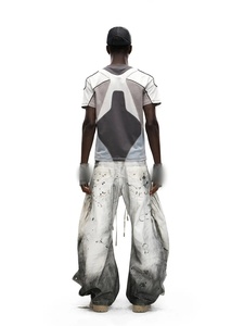Jeans en denim pour hommes de haute qualité, personnalisés, avec œillets, effet déchiré et imprimé, délavé blanc, coupe large, style streetwear hip-hop, en coton, OEM ODM - Product Image 2