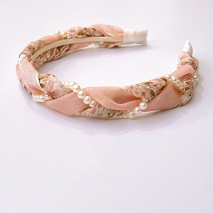 عصابة رأس مزينة بالزهور واللؤلؤ على شكل عجينة مقلية، إكسسوار شعر راقي للنساء - Product Image 5