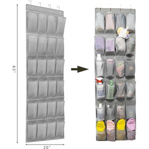 Organizador de zapatos para colgar sobre la puerta, 24 bolsillos de malla, estante de almacenamiento colgante gris para zapatos con ganchos de acero inoxidable - Product Image 3