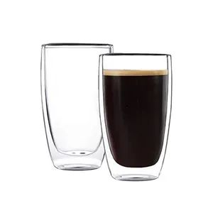 双壁热玻璃杯13.5盎司透明拿铁杯2套隔热玻璃咖啡杯玻璃器皿啤酒饮料浓缩咖啡