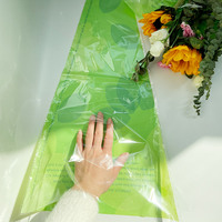 Sac d'emballage pour bouquet de fleurs en plastique OPP CPP BOPP personnalisé en gros, sac conique transparent vert pour cadeau