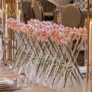 หลอดทดสอบแจกันดอกไม้ 3 แก้วประกบงานแต่งงาน Centerpieces กระบอกดอกไม้แจกันตกแต่งงานแต่งงานตาราง Centerpieces