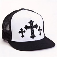 Casquette Trucker à Strass Croix, Bloc de Couleurs, Dos en Maille, Snapback, Logo Personnalisé, Accessoire de Tête