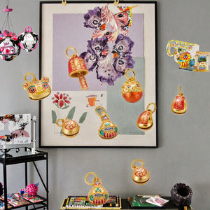 Electroplated Metal Small <strong>Bells</strong> Handmade DIY Souvenir Bracelet with Animal Style Burnt <strong>Blue</strong> Weaving Hand Rope Beads Runqi Brand - Product Image 3