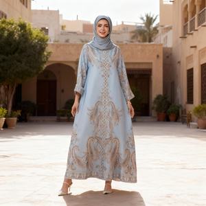 Abaya tendance en tissu extensible à quatre sens imprimé moderne avec des strass thermocollés, robe pour femmes musulmanes, vêtements tendance - Product Image 4