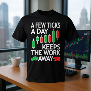 Camiseta Future Trading Futures Trader con diseño de mercado de valores, manga corta, cuello redondo, unisex, con la frase 'Few Ticks A Day Keeps Work Away' - Product Image 3