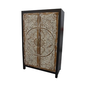 Traditional Wooden Almirah Cabinet with Carved Design Spacious <b>Wardrobe</b> for Clothes Storage with Lock System and Premium Natural - Product Image 3