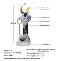 Sécateur électrique sans fil industriel A1-0021 21V, cisailles de jardinage sans balais, coupe maximale 40mm, écran TFT, antidérapant