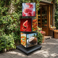 Boîte à lumière rotative à 4 couches et 4 faces, panneau publicitaire dynamique, panneau de menu LED en acrylique pour les magasins de fruits, les restaurants, les supermarchés, les cafés
