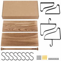 Étagère murale en bois pour pots suspendus, lot de 2, style ferme, étagère flottante pour cuisine, organisateur d'ustensiles de cuisine avec 8 crochets, capacité de 50 lb