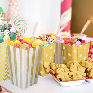 Cajas de palomitas de maíz doradas/Plateadas, caja de paquete de dulces de papel, caja de Chocolate para cumpleaños, boda, Día de San Valentín, suministros para fiestas de Ramadán
