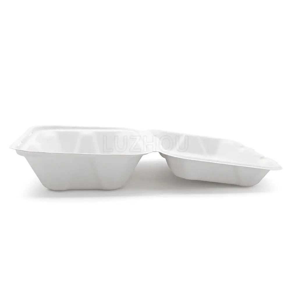 850ml 9" Microwavable Greaseproof Biodegradable Bagasse Togo Container Take Away Food Packaging Lunch Box for Restaurant