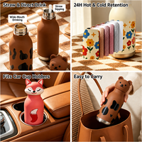 Botella Térmica de Doble Pared de 450 ml con Diseño de Conejo y Flores, Tapa con Pajita y Gorro de Animal Desmontable, Ideal para Regalos para Niños Pequeños, Directo de Fábrica