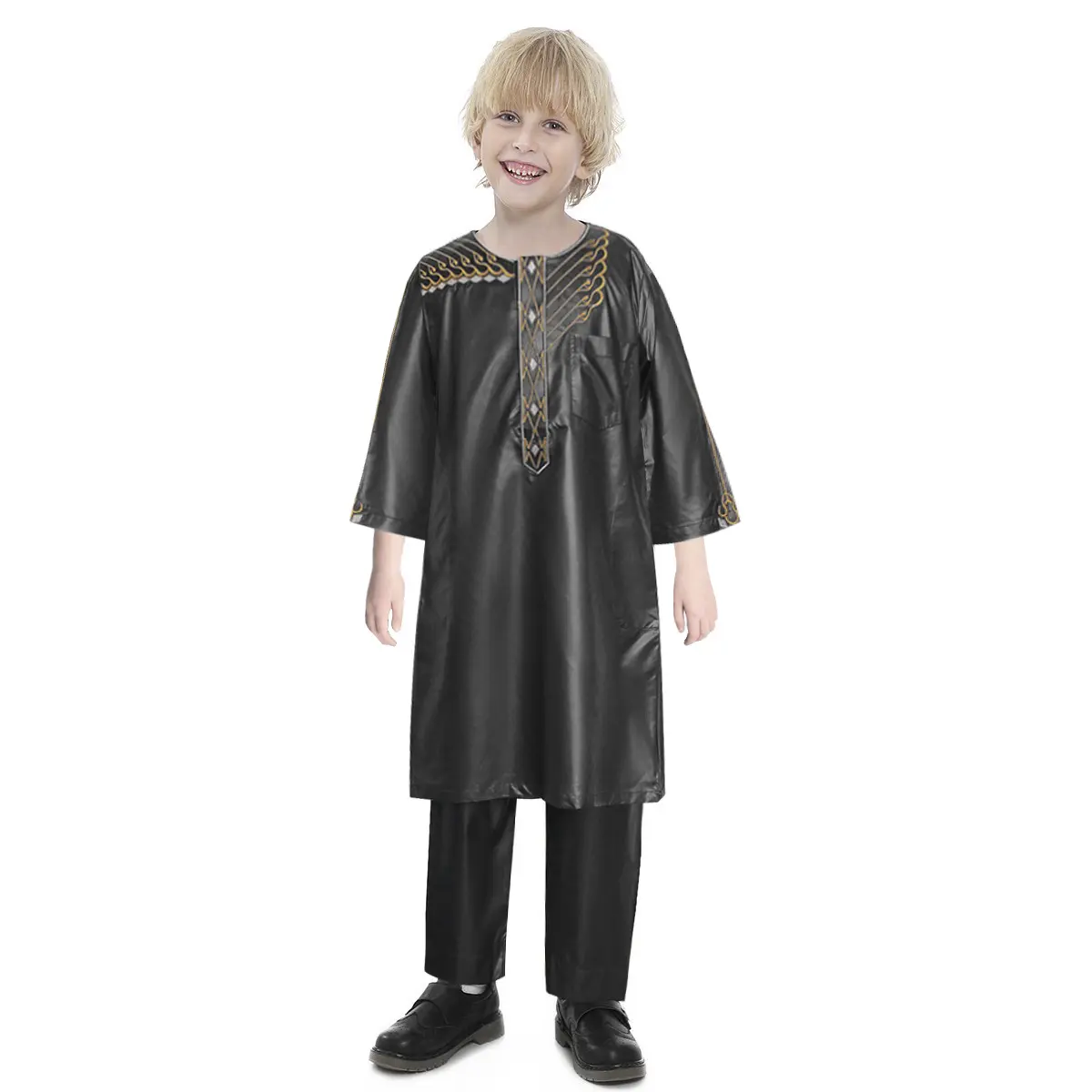 पारंपरिक इस्लामी कपड़े मुस्लिम लड़का Thawb ठोस रंग बच्चों Abaya क़फ़तान मुस्लिम Thobe Thobe के लिए बच्चों