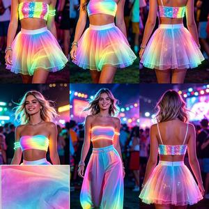 Mini-jupe en PVC irisé pour femme + haut à lacets - <span class=keywords><strong>Tenue</strong></span> de <span class=keywords><strong>festival</strong></span> rave pour événements Blacklight - Product Image 6
