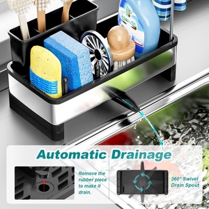 Support de rangement moderne pour évier de <span class=keywords><strong>cuisine</strong></span>, en acier inoxydable, anti-rouille, avec porte-éponge et porte-brosse simple, égouttoir - Product Image 5