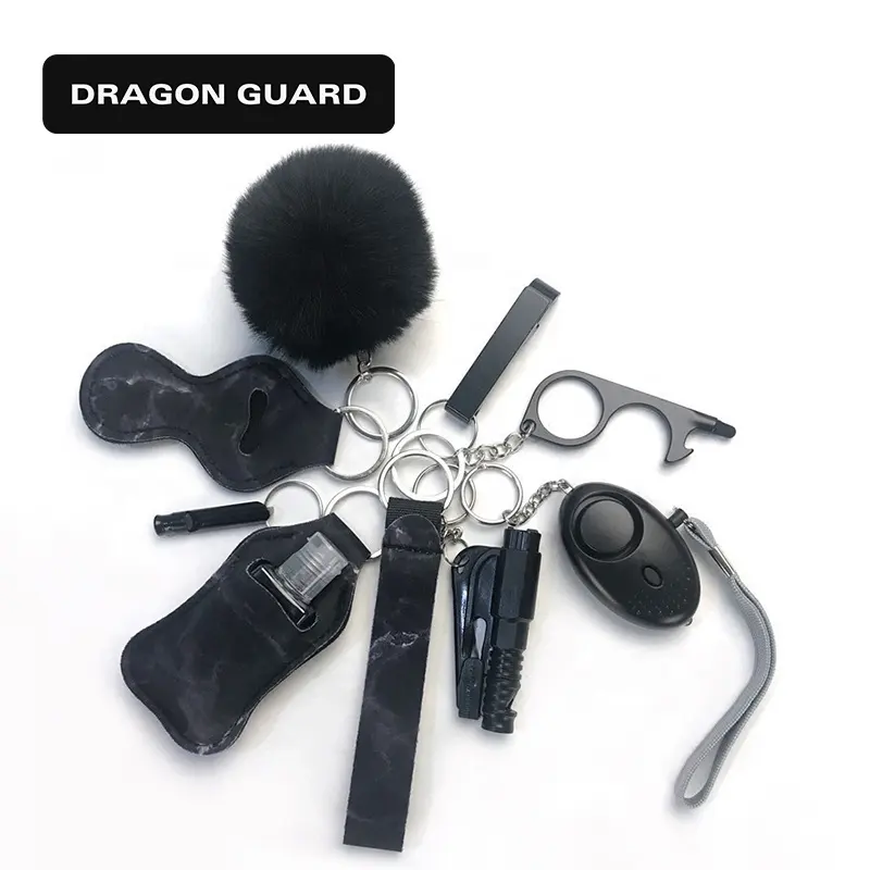 DRAGON GUARD 10 Piece Kit Personal Safety Protection Survival Alarm Key Chain Luxury Self Defense Keychain Set for Women and Kid